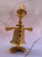 Vintage Brass Pinocchio Figure With Gemstones Pen Holder 1950s MCM picture