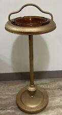 Vintage  Brass Amber Glass  Ashtray Smoking Stand 28” picture