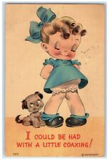 1949 Little Girl Puppy Dog I Could Be Had Little Coaxing Sea Side OR Postcard picture