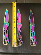 Set/3 Rainbow 6 Inch Pocket Knife With D-Ring Clip picture