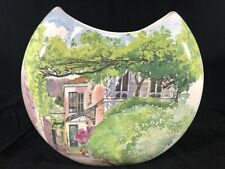 Gien De Paris A Giverny Crescent Porcelain Vase House Trees 7” Made In France picture