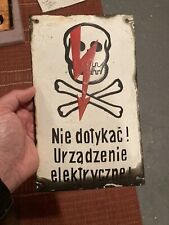 Vintage Original Polish Porcelain Convex Danger Sign Skull Cross Bones Voltage picture