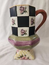Vintage Mackenzie-Childs Torquay Tall Mug Vase Palm & Devon Checker Board Floral picture