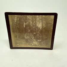 Hunters in woods with dead deer guns smoking pipes amazing cabinet card c1890s picture