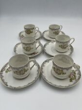 Vintage Set 6 Demitasse Cups With Matching Saucers Occupied Japan Signed KS picture