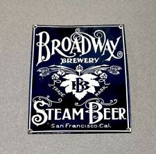 VINTAGE 12” VERY RARE BROADWAY BEER PORCELAIN SIGN CAR GAS OIL TRUCK picture