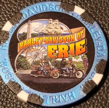 HD OF ERIE ~ PENNSYLVANIA (Blue Metallic Wide Print) Harley Davidson Poker Chip picture