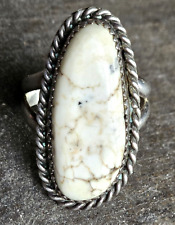 Native American Navajo Ring White Buffalo Turquoise Sterling Silver HB Signed925 picture