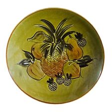 MCM Green Pineapple Centerpiece Bowl Raised Fruit Design Hand Painted 14
