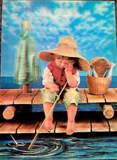 1960s ASAHI TRADING CO  lenticular postcard boy fishing Unused JAPAN NOS MINT picture