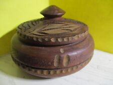 Vtg Wood Carved Trinket Dish w/Dome Lid Wooden Container 5