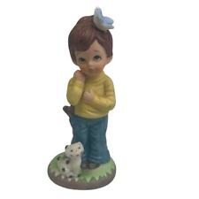 Vintage FBIA Boy Cat Butterfly Slingshot Collectible Ceramic Figurine picture
