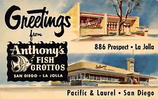 La Jolla San Diego Greetings From Anthony’s Fish Grottos Chrome Postcard picture