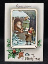 Vintage Christmas Postcard Santa With Brown Robe Embossed Series 53 picture