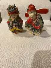 Chinese traditional groom & bride ceremonial wedding couple hand painted. picture