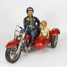 Vintage Motorcycle w Sidecar Man & Women Large Art Sculpture Model Display picture