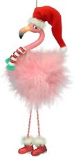 Pink Flamingo in Santa Hat and Feathers Christmas Holiday Ornament picture