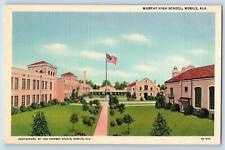 c1940's Murphy High School Building Campus US Flag View Mobile Alabama Postcard picture