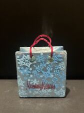 Vintage Neiman Marcus Shopping Bag Glass Christmas Ornament Holiday Blue & Red picture