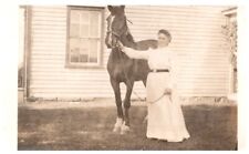 LADY WITH HORSE,JUNE 28,1910.VTG REAL PHOTO POSTCARD RPPC*C8 picture