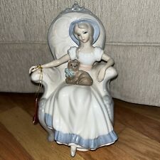 Vintage Tengra Figurine, Lady In Chair With Dog On Her Lap, Porcelain (Spain) picture