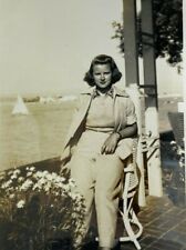 Pretty Woman Sitting In Chair By Lake B&W Photograph 2.75 x 4.5 picture