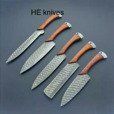 5 PIECES BEAUTIFULL CUSTOM HANDMADE  Damascus Steel FORGE CHEIF SET WITH  SHEATH picture
