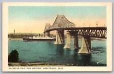 Montreal Quebec Canada Jacques Cartier Bridge Scenic Landmark Linen Postcard picture