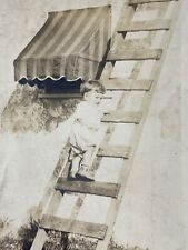 (AaB) Vintage Original FOUND PHOTO Photograph Snapshot Baby Half Way Up Ladder picture