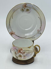 Vintage Royal Rudolstadt Prussia Hand Painted Cup Saucer Pink Roses Gold Handle picture