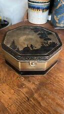 Antique Fruitcake Tin 1910s National Biscuit Co Silver Black Silhouette Art Deco picture