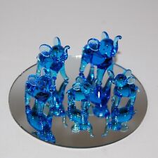 Vintage Set of 5 Blue Art Glass Miniature Tiny Elephants Family picture