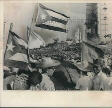 Press Photo Russian, Cuban Flags Above Crowd In Havana's Plaza De La Revolucion picture