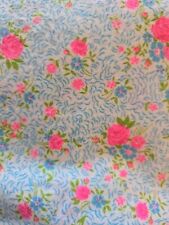 3 Yds Vintage Flannel Fabric Blue Hot Pink Flowers 34