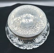 Sterling Vanity Jar R. Blackinton Art Nouveau Lion Repousse Cut Crystal 1904 picture