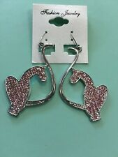 CAT KITTEN Lady Girl BIG SILVER FASHION EARRINGS Pretty Pink Crystal Stones NEW  picture