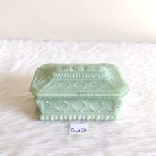 Antique Decorated Green Opaline Glass Box Old Decorative Collectible GL658 picture
