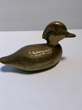 CRESTED WOOD DUCK Decoy Figure Vintage Brass Hollywood Regency Paperweight MCM picture