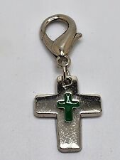 Divine World Missionaries Silver Tone Metal Cross Carm With A Green Enamel Cross picture