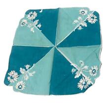 Daisy Pinwheel Turquoise Handkerchief Printed Square Green Vintage Pocket Scarf picture