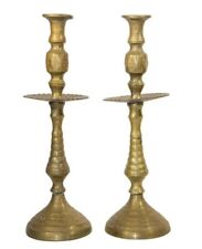 Vintage 1950s Moroccan Candle Holders Solid Brass Mid Century Set Pair Etched picture