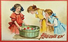 Postcard Vintage Tucks Halloween Girls Bob for Apples 1916 picture