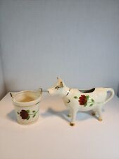 Vintage Holley Ross Cow Creamer & Bucket Sugar Bowl Set 24k Gold Detail 1950's picture