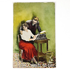 ANTIQUE WW1-ERA POST CARD LOVE & ROMANCE DISTRACTED GIRL TYPING POSTCARD UNPOST picture