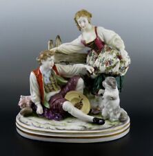 Charming mid 1800s French Porcelain Figural Group Courting Scene Couple and Dog picture