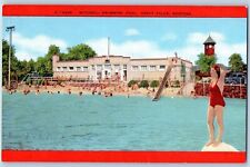 Great Falls Montana Postcard Mitchell Swimming Pool Exterior c1940 Vintage Linen picture