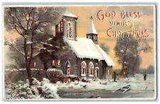 1908 Christmas Church In Winter HTL Hold To Light Chicago IL Antique Postcard picture