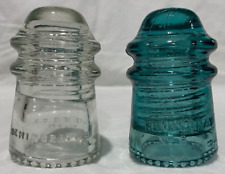 Pair of Hemingray No. 9 Insulators, Glass, 1x Clear & 1x Aqua picture
