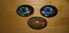3 VINTAGE RUSSIAN? HAND PAINTED WOODEN PINS picture