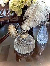 Antique Baccarat (?) Style Sterling & Crystal French Inkwell w/ Vase & Feather picture